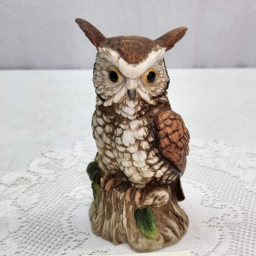 Vintage HomCo Home Interiors Owl Figurine Bisque Porcelain EUC